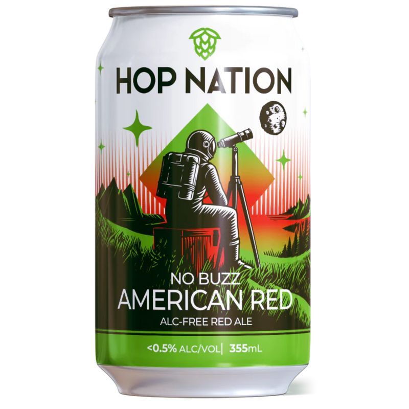 HOP NATION NO BUZZ AMERICAN RED NON ALCOHOLIC  CAN 355ML