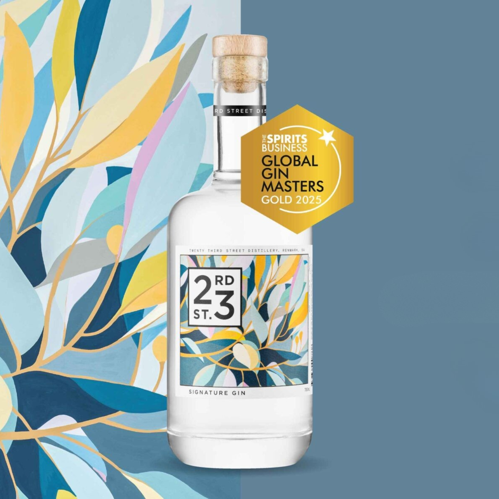 23rd St Distillery Signature Gin bottle with gold award