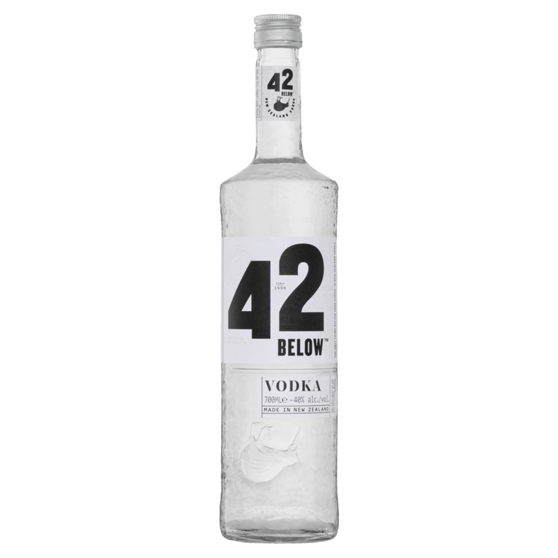 42 BELOW VODKA 700ML Made in New Zealand. Fourty-two below. Spirit. 40% alcohol/volume