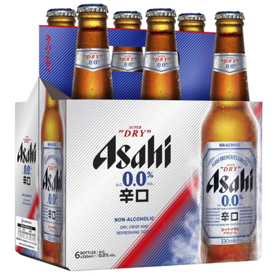 ASAHI SUPER DRY 0.0% NON-ALCOHOLIC BOTTLE 330ML 6 PACK