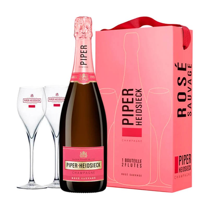 PIPER-HEIDSIECK ROSÉ SAUVAGE CHAMPAGNE 2 FLUTE GIFT PACK 750ML