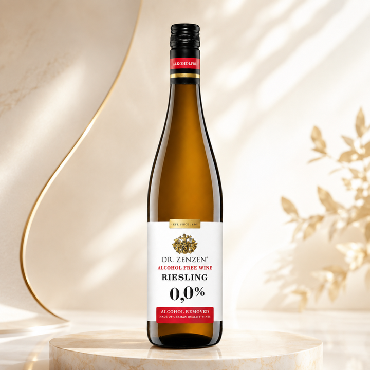 A bottle of Dr. Zenzen Alcohol Free Wine Riesling 0.0%