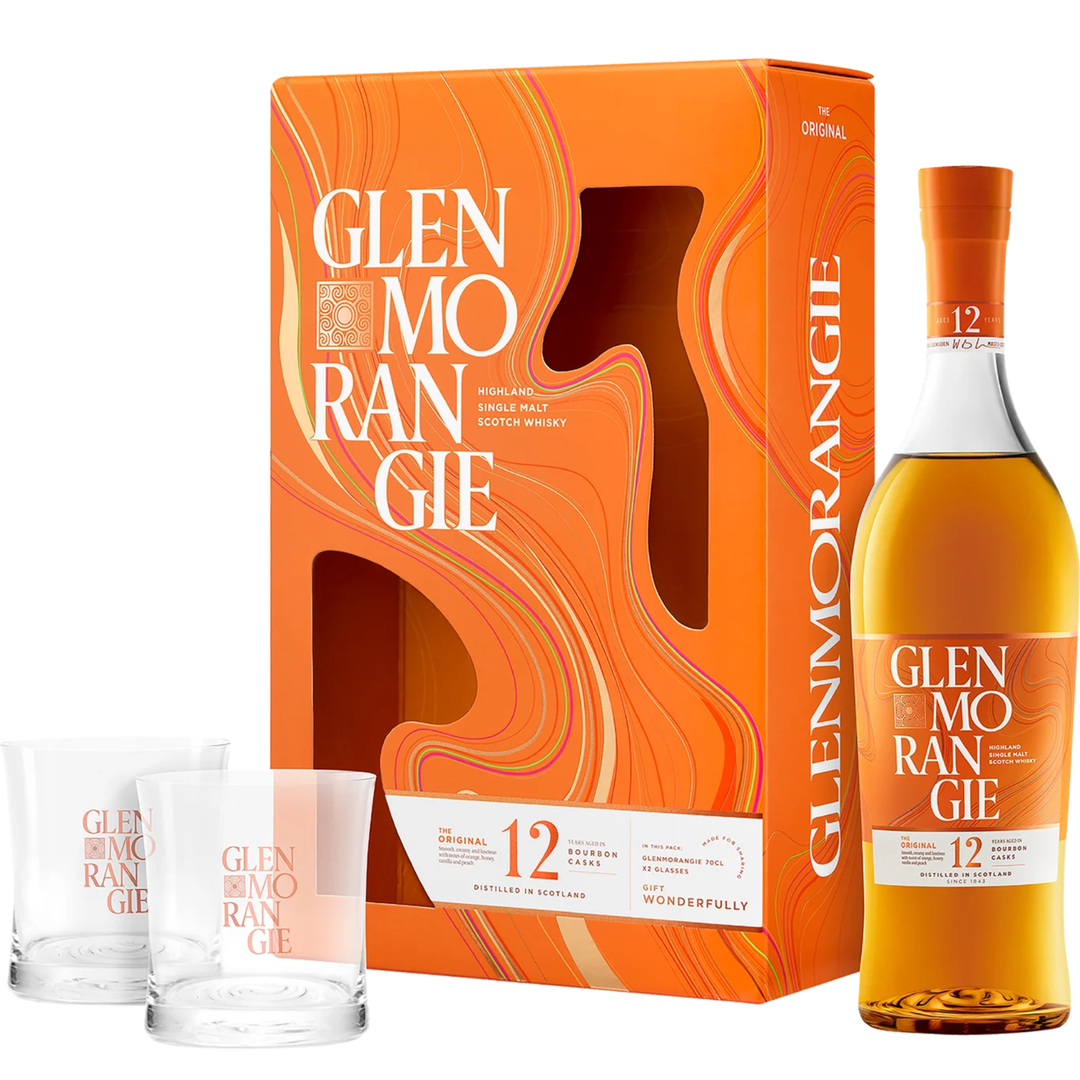 GLENMORANGIE 12YO SINGLE MALT SCOTCH WHISKY GIFT PACK WITH GLASSES 700ML
