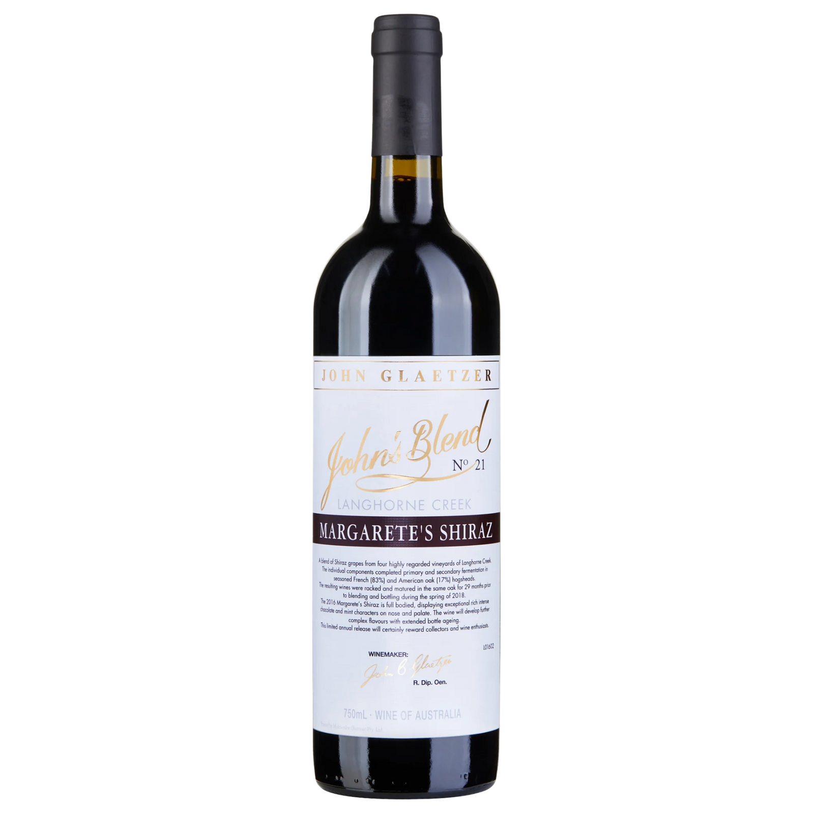 JOHN GLAETZER JOHNS BLEND NO24 MARGARETES SHIRAZ 750ML