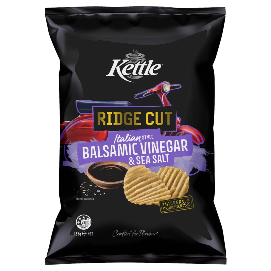 Kettle Ridge Cut Balsamic Vinegar & Sea Salt Chips 165g