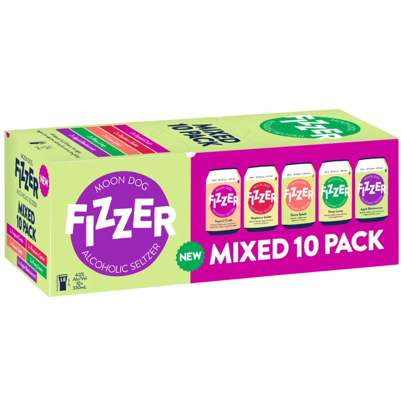 MOON DOG FIZZER SELTZER MIXED PACK CAN 10PK 330ML