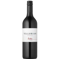 A bottle of Tellurian Redline Shiraz wine 2024 featuring a dark glass bottle with a white label and black cap, centered on a plain white background.